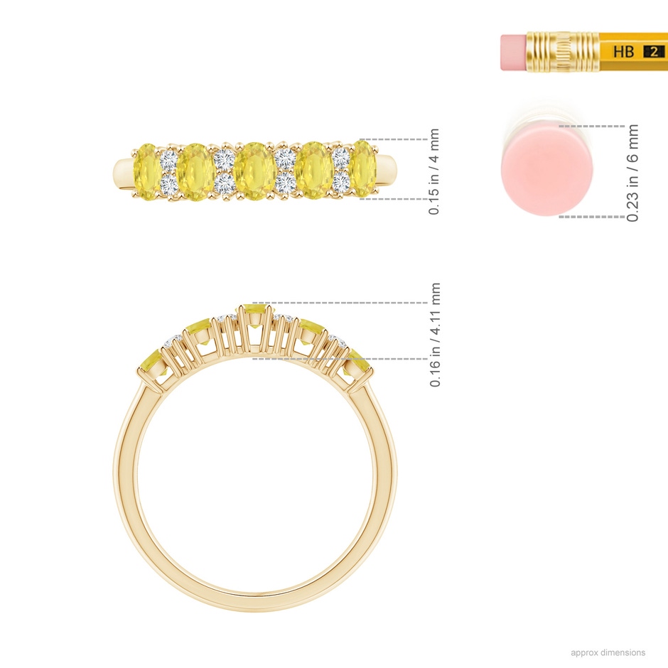 4x3mm A Five Stone Yellow Sapphire and Diamond Wedding Band in Yellow Gold ruler