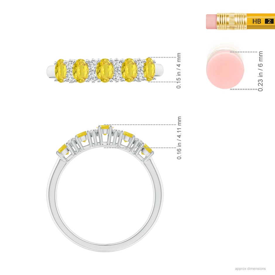 4x3mm AA Five Stone Yellow Sapphire and Diamond Wedding Band in P950 Platinum ruler