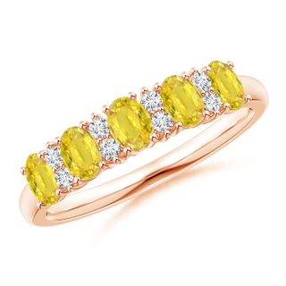 4x3mm AA Five Stone Yellow Sapphire and Diamond Wedding Band in Rose Gold