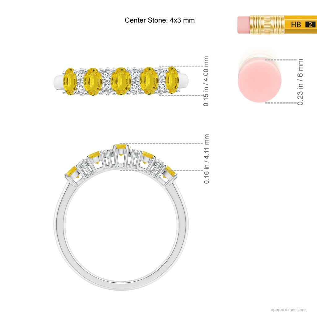 4x3mm AAA Five Stone Yellow Sapphire and Diamond Wedding Band in 10K White Gold Ruler