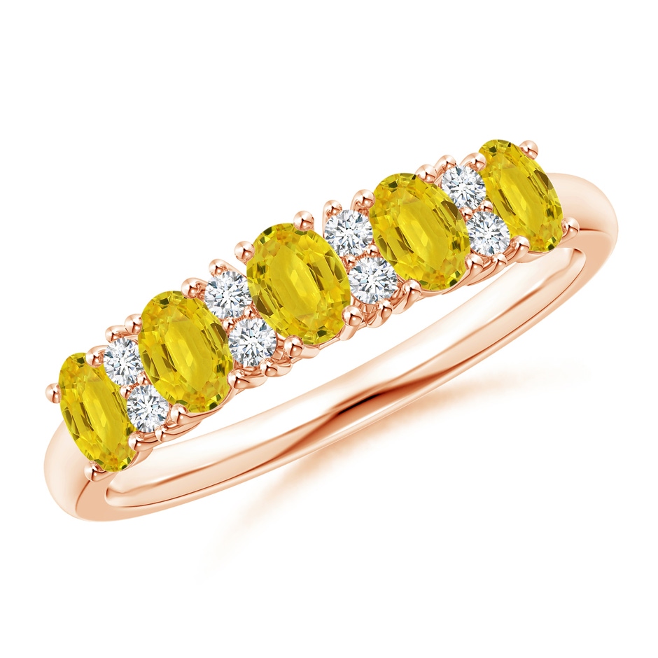 4x3mm AAA Five Stone Yellow Sapphire and Diamond Wedding Band in Rose Gold 