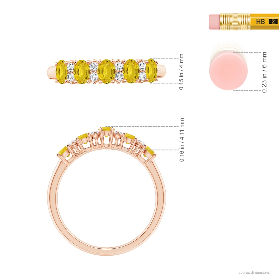 4x3mm AAA Five Stone Yellow Sapphire and Diamond Wedding Band in Rose Gold ruler