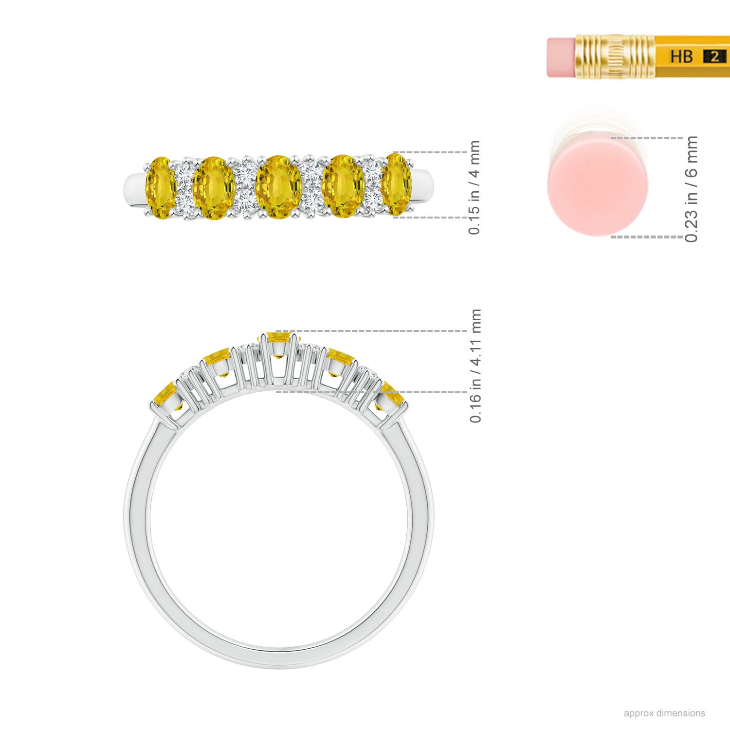 4x3mm AAAA Five Stone Yellow Sapphire and Diamond Wedding Band in P950 Platinum - ruler
