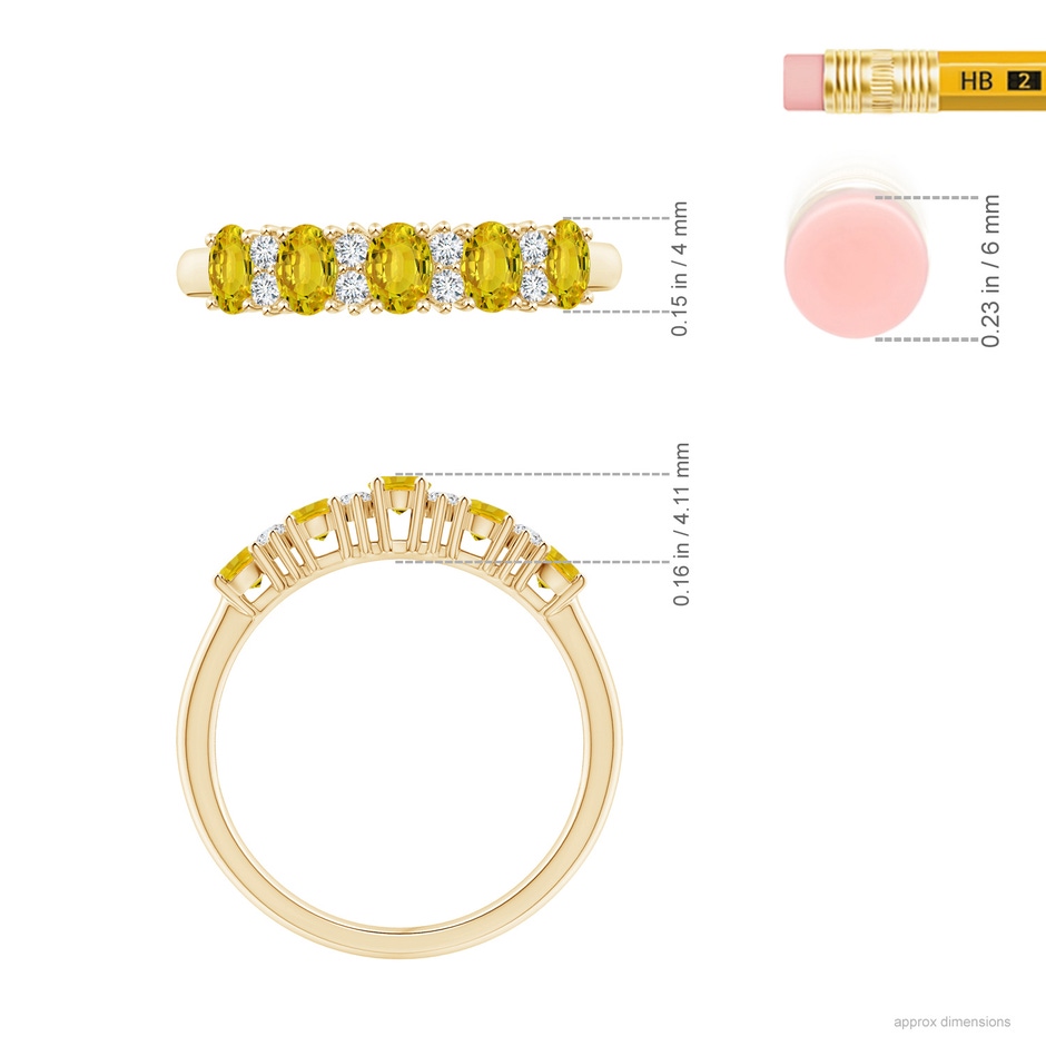4x3mm AAAA Five Stone Yellow Sapphire and Diamond Wedding Band in Yellow Gold ruler