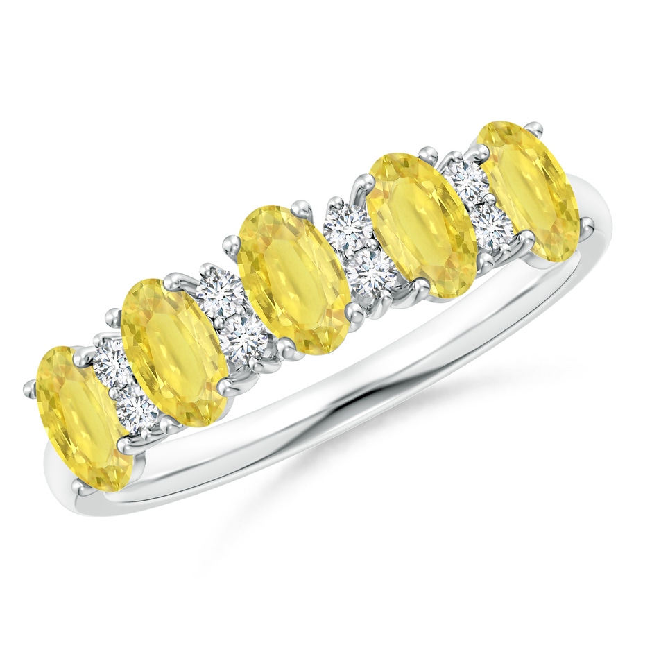 5x3mm A Five Stone Yellow Sapphire and Diamond Wedding Band in White Gold 
