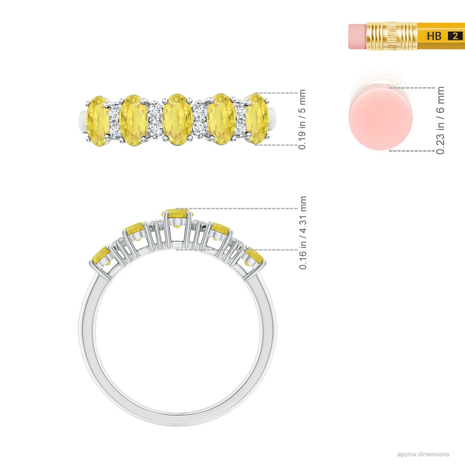 5x3mm A Five Stone Yellow Sapphire and Diamond Wedding Band in White Gold ruler