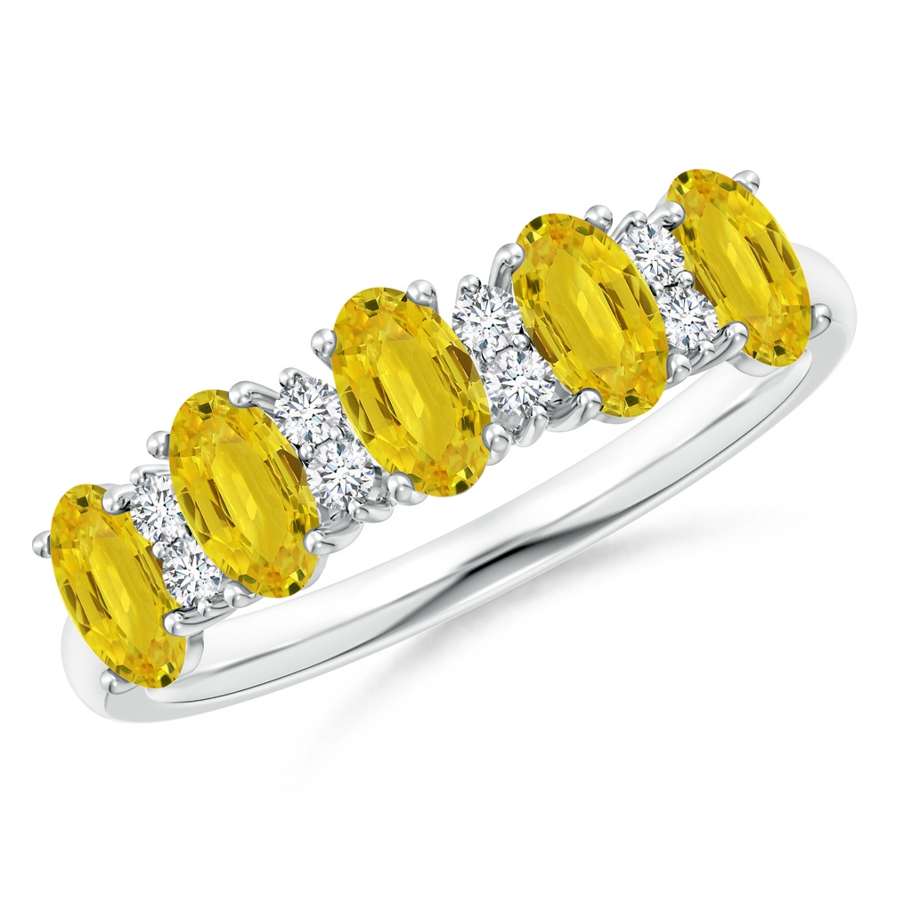 5x3mm AAA Five Stone Yellow Sapphire and Diamond Wedding Band in White Gold