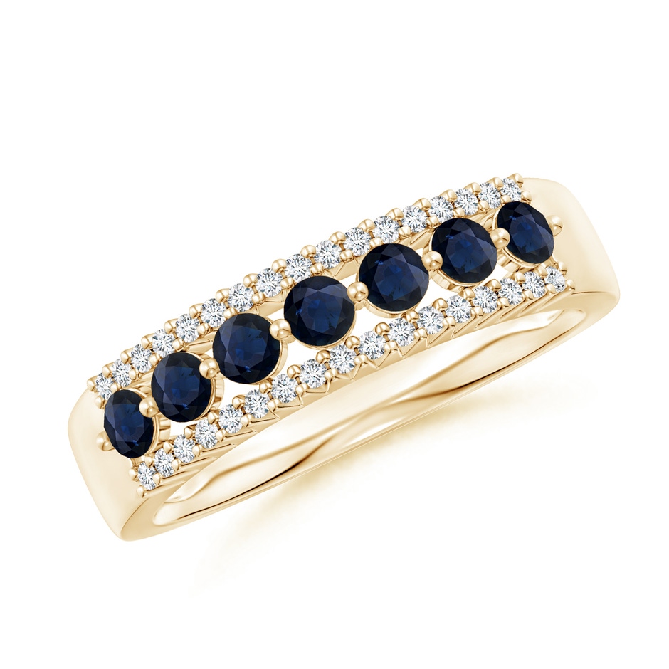 2.5mm A Floating Blue Sapphire Half Eternity Band with Diamonds in Yellow Gold 