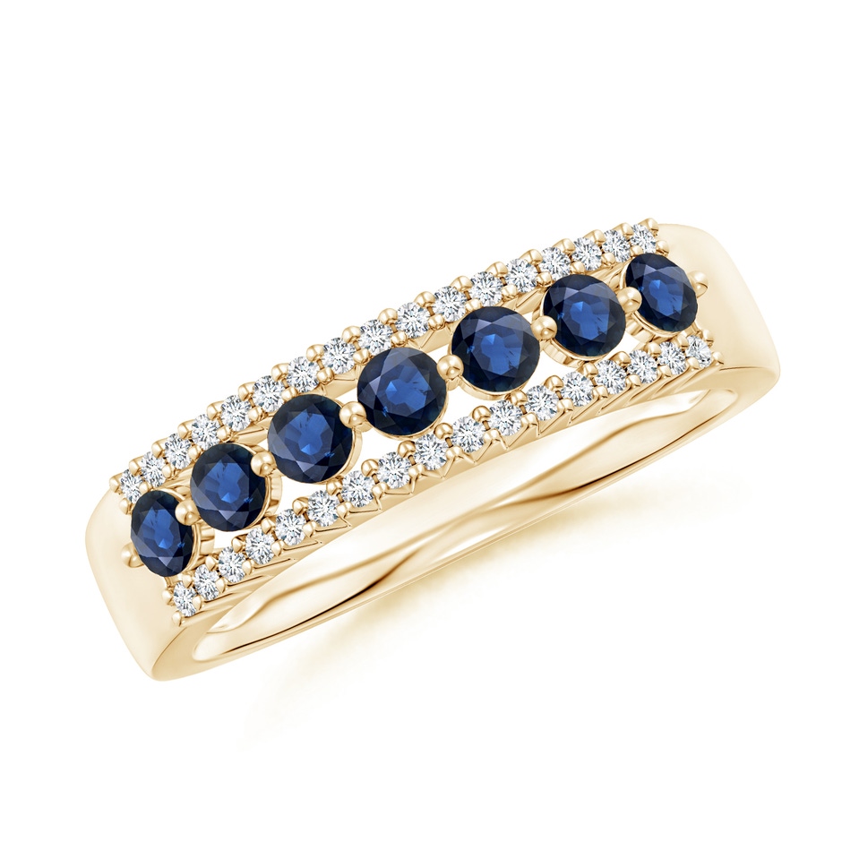 2.5mm AA Floating Blue Sapphire Half Eternity Band with Diamonds in Yellow Gold 