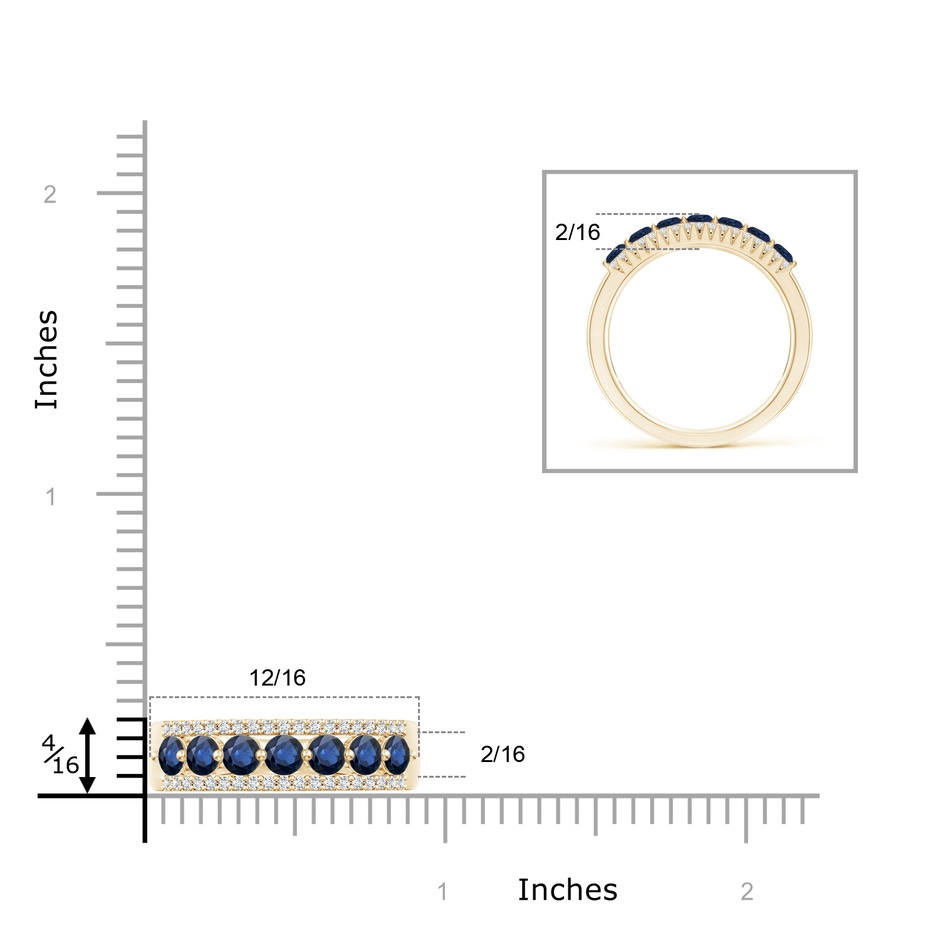 2.5mm AA Floating Blue Sapphire Half Eternity Band with Diamonds in Yellow Gold ruler