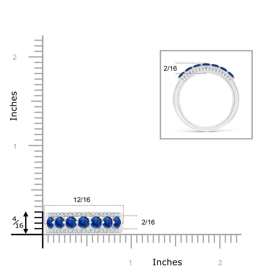 2.5mm AAA Floating Blue Sapphire Half Eternity Band with Diamonds in P950 Platinum ruler