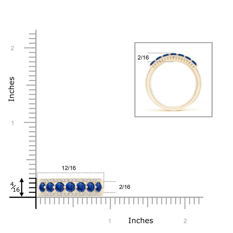 2.5mm AAA Floating Blue Sapphire Half Eternity Band with Diamonds in Yellow Gold ruler