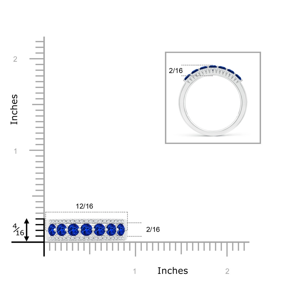 2.5mm AAAA Floating Blue Sapphire Half Eternity Band with Diamonds in P950 Platinum ruler