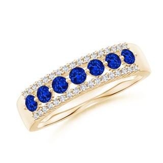 2.5mm AAAA Floating Blue Sapphire Half Eternity Band with Diamonds in Yellow Gold