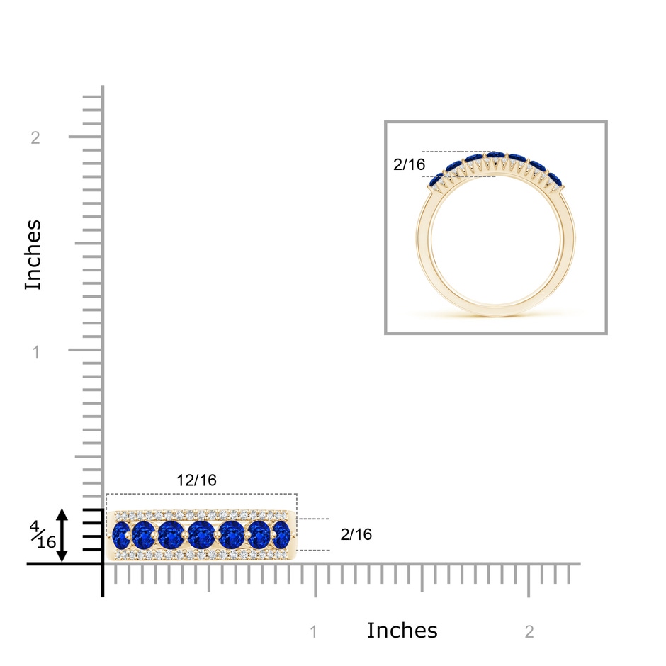 2.5mm AAAA Floating Blue Sapphire Half Eternity Band with Diamonds in Yellow Gold ruler