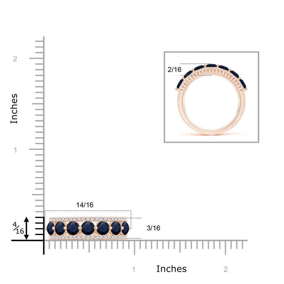 3.5mm A Floating Blue Sapphire Half Eternity Band with Diamonds in Rose Gold ruler