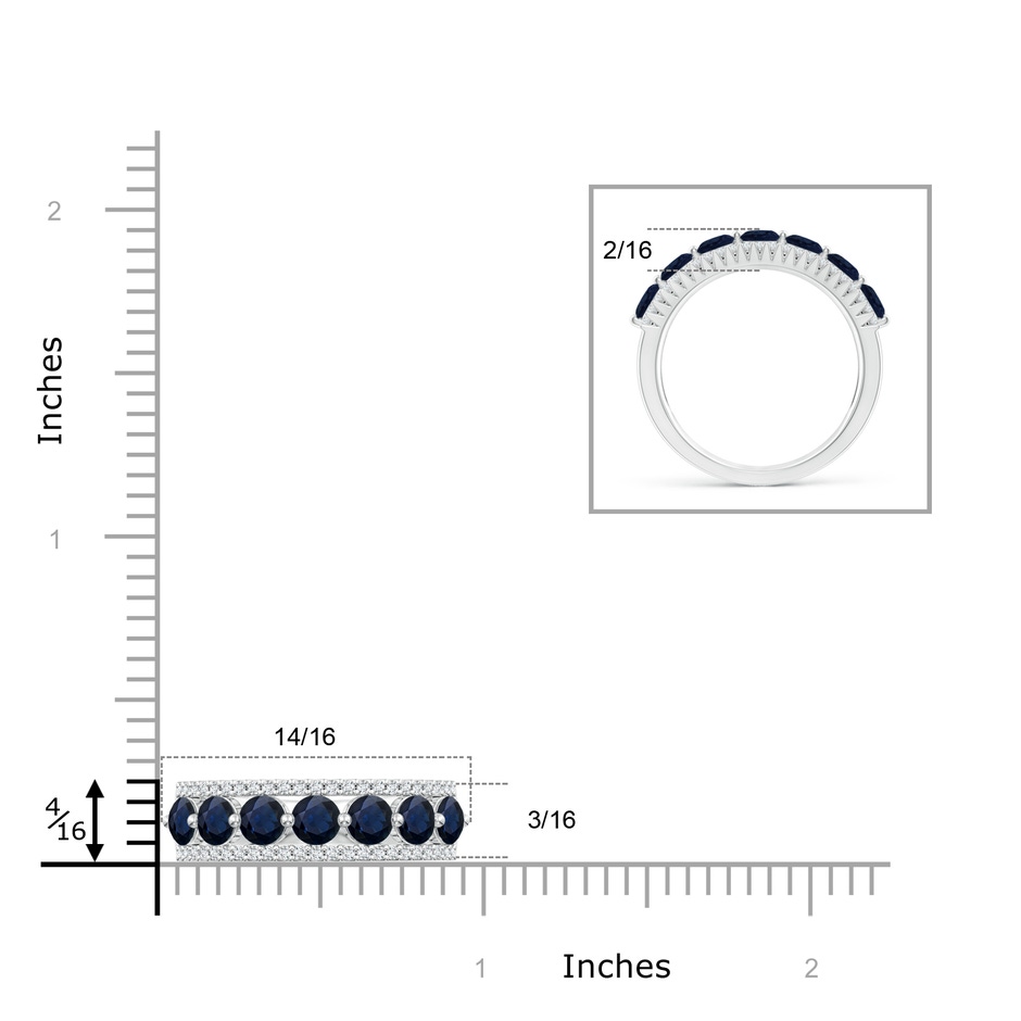 3.5mm A Floating Blue Sapphire Half Eternity Band with Diamonds in White Gold ruler