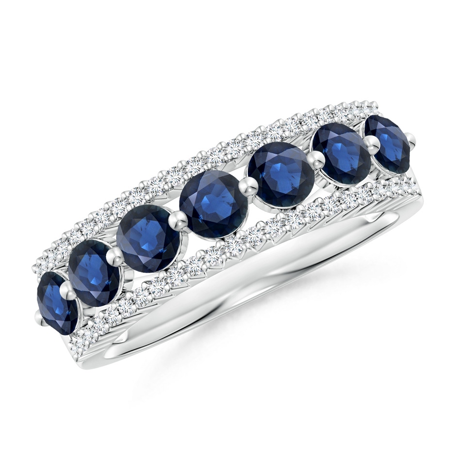 3.5mm AA Floating Blue Sapphire Half Eternity Band with Diamonds in P950 Platinum 