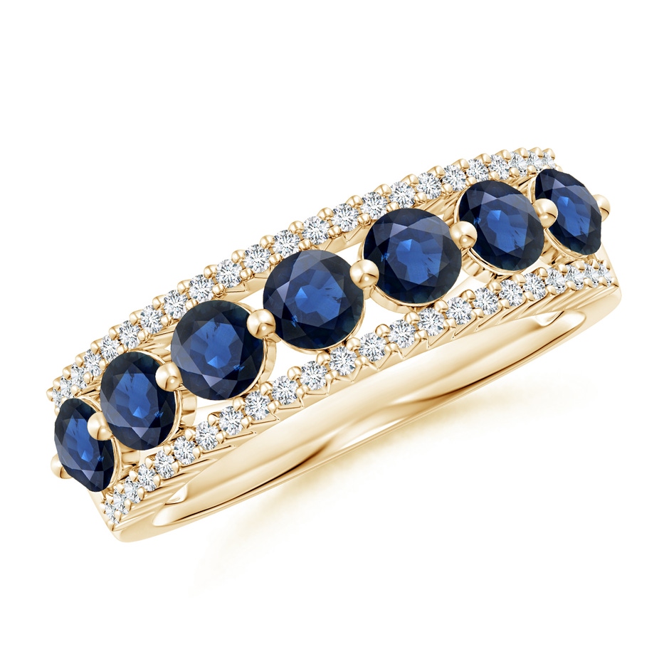 3.5mm AA Floating Blue Sapphire Half Eternity Band with Diamonds in Yellow Gold 