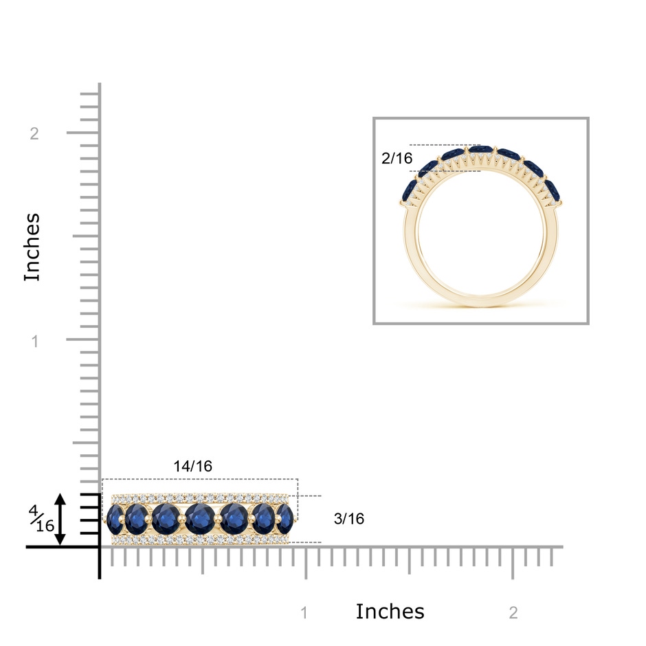 3.5mm AA Floating Blue Sapphire Half Eternity Band with Diamonds in Yellow Gold ruler