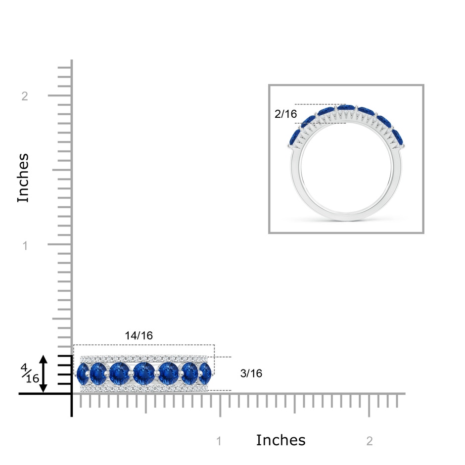 3.5mm AAA Floating Blue Sapphire Half Eternity Band with Diamonds in P950 Platinum ruler