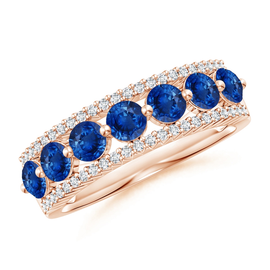 3.5mm AAA Floating Blue Sapphire Half Eternity Band with Diamonds in Rose Gold 