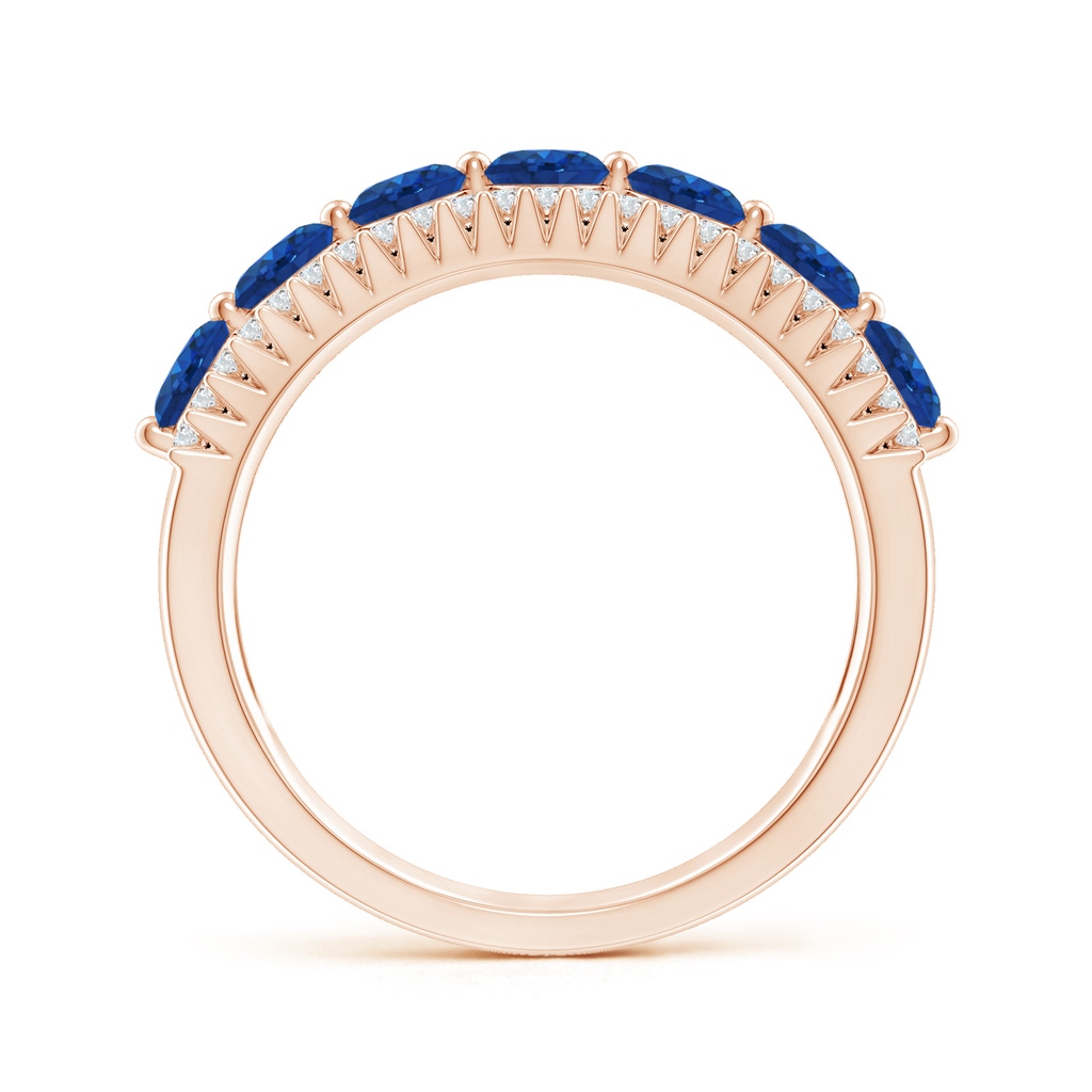 3.5mm AAA Floating Blue Sapphire Half Eternity Band with Diamonds in Rose Gold Side-1