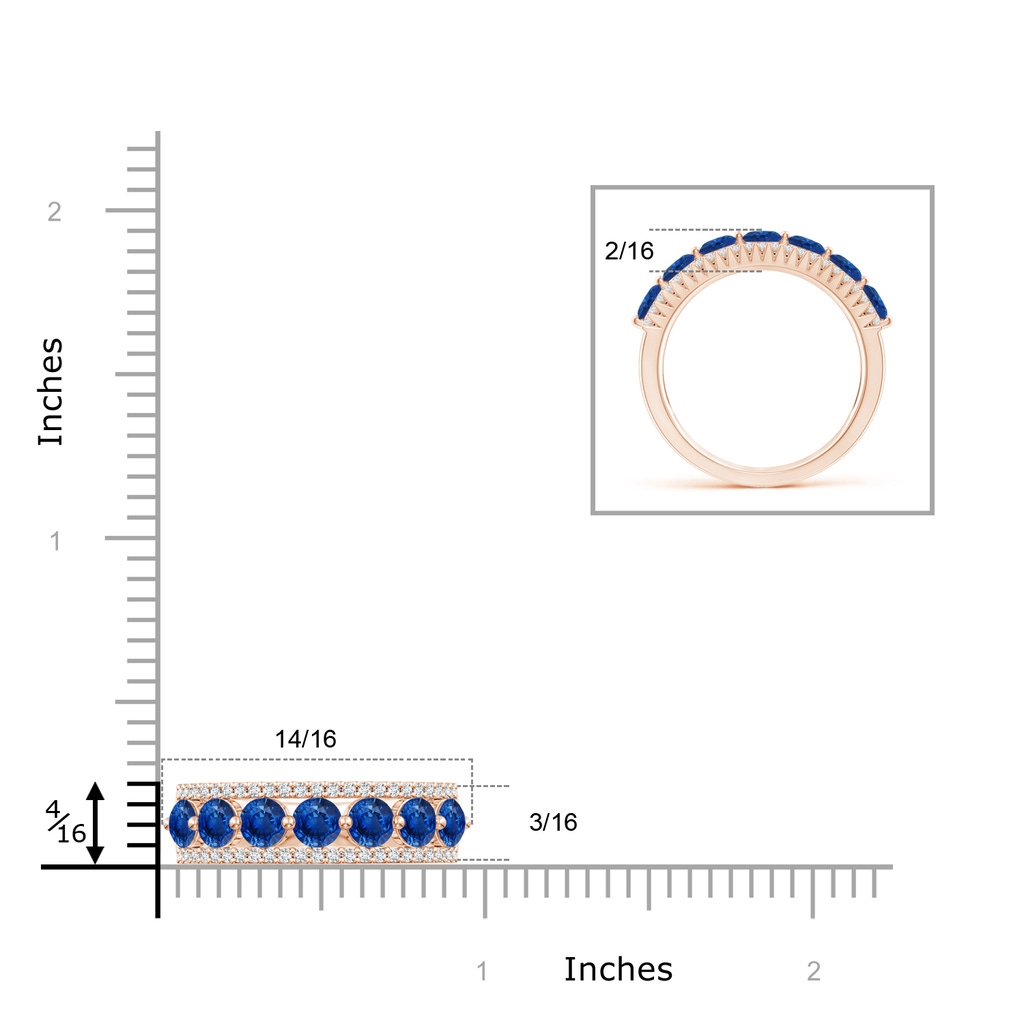 3.5mm AAA Floating Blue Sapphire Half Eternity Band with Diamonds in Rose Gold Ruler