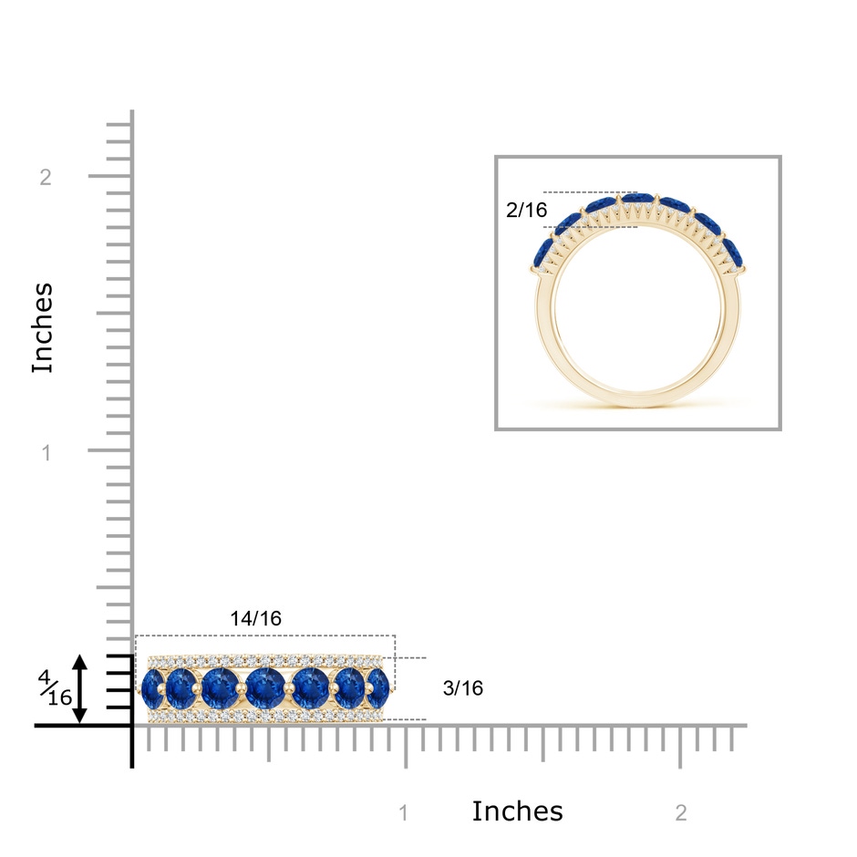 3.5mm AAA Floating Blue Sapphire Half Eternity Band with Diamonds in Yellow Gold ruler