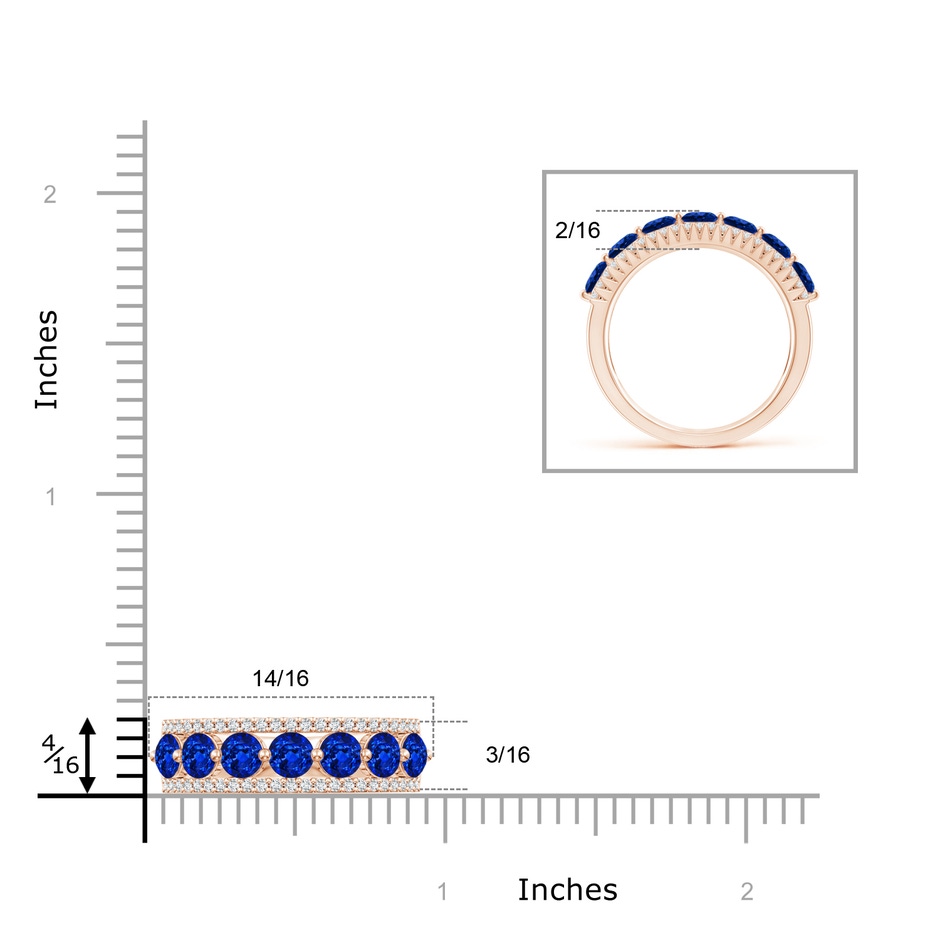 3.5mm AAAA Floating Blue Sapphire Half Eternity Band with Diamonds in Rose Gold ruler