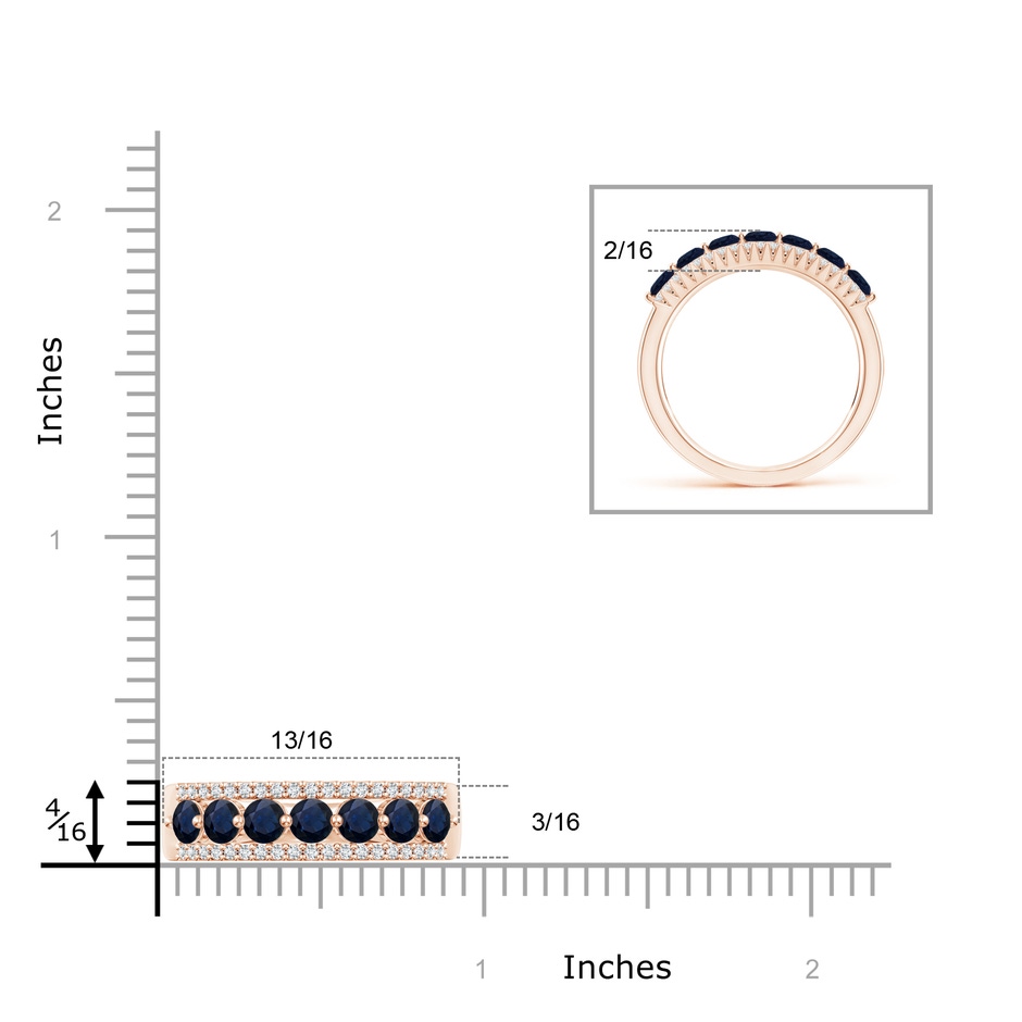 3mm A Floating Blue Sapphire Half Eternity Band with Diamonds in Rose Gold ruler