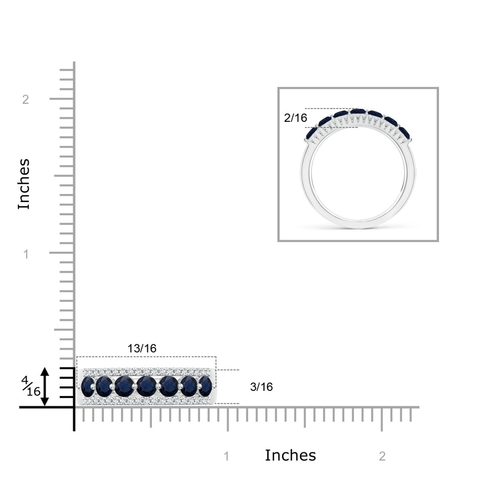 3mm A Floating Blue Sapphire Half Eternity Band with Diamonds in White Gold ruler