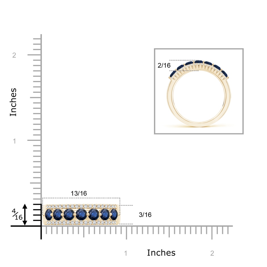 3mm AA Floating Blue Sapphire Half Eternity Band with Diamonds in Yellow Gold ruler