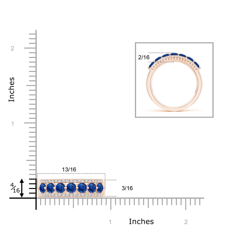 3mm AAA Floating Blue Sapphire Half Eternity Band with Diamonds in Rose Gold ruler