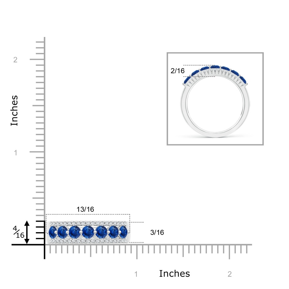 3mm AAA Floating Blue Sapphire Half Eternity Band with Diamonds in White Gold ruler
