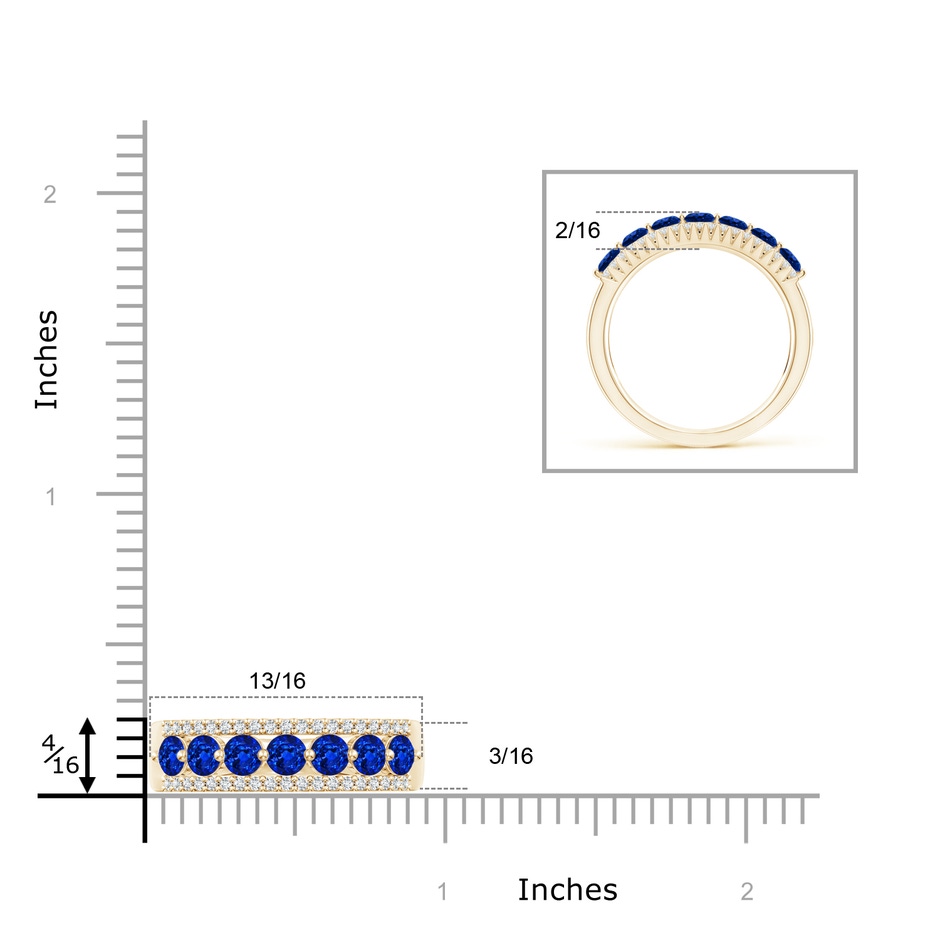 3mm AAAA Floating Blue Sapphire Half Eternity Band with Diamonds in Yellow Gold ruler