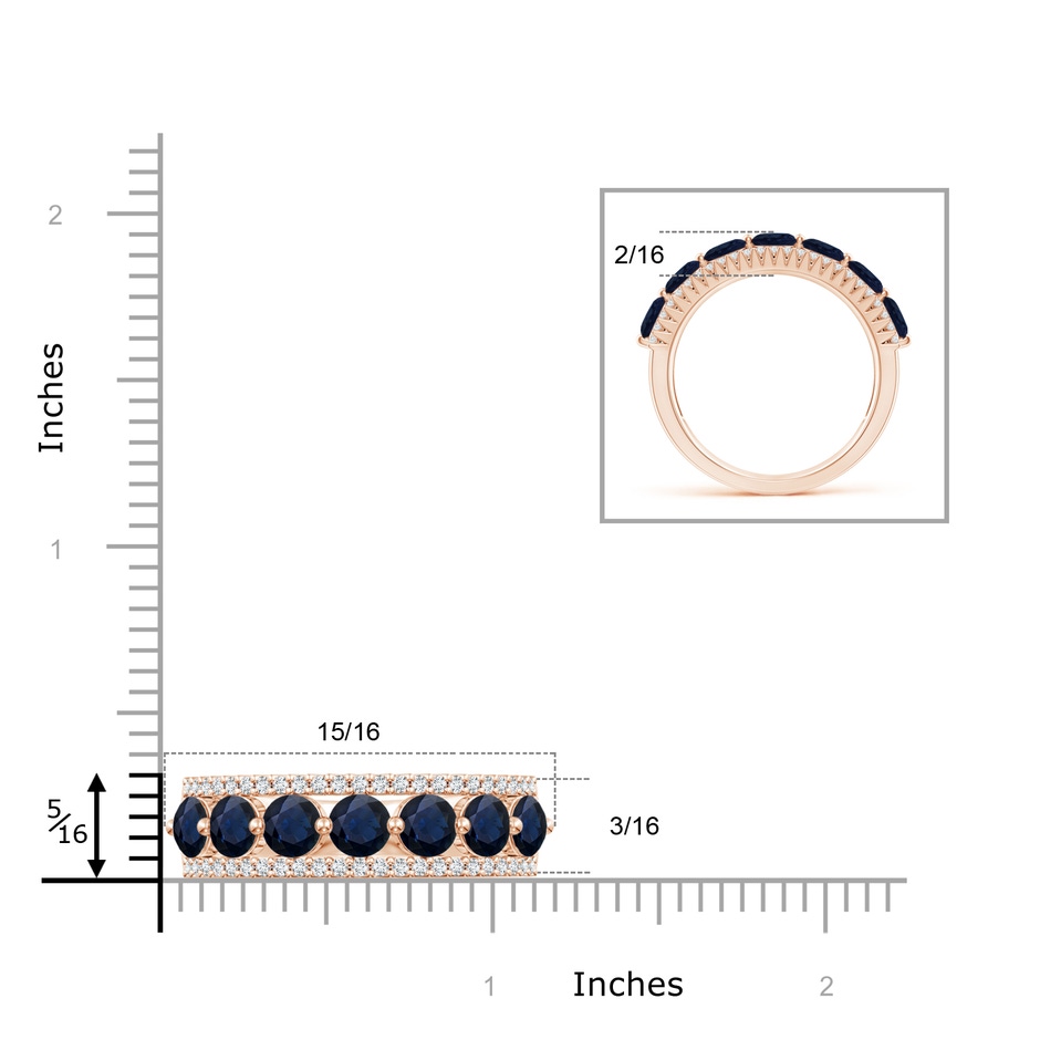 4mm A Floating Blue Sapphire Half Eternity Band with Diamonds in Rose Gold ruler