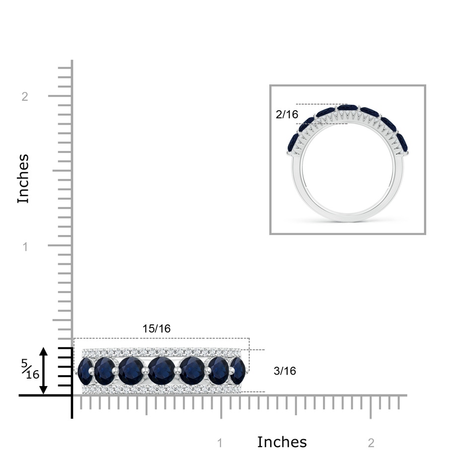 4mm A Floating Blue Sapphire Half Eternity Band with Diamonds in White Gold ruler