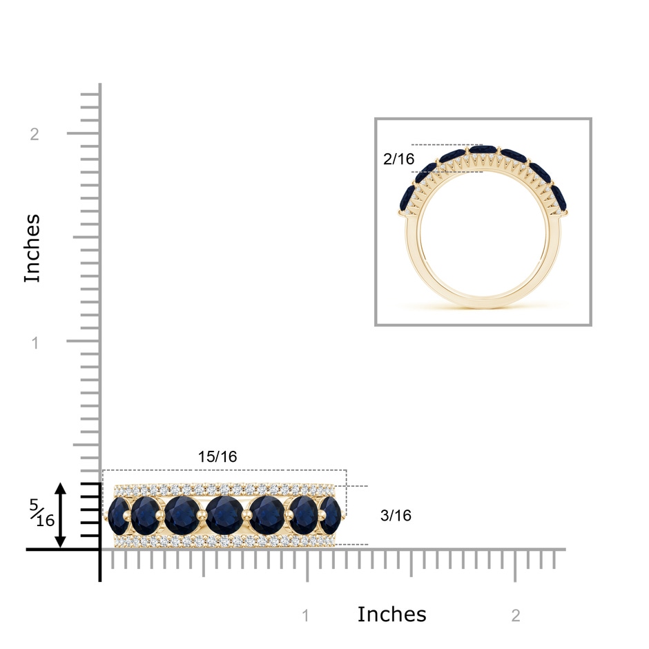 4mm A Floating Blue Sapphire Half Eternity Band with Diamonds in Yellow Gold ruler