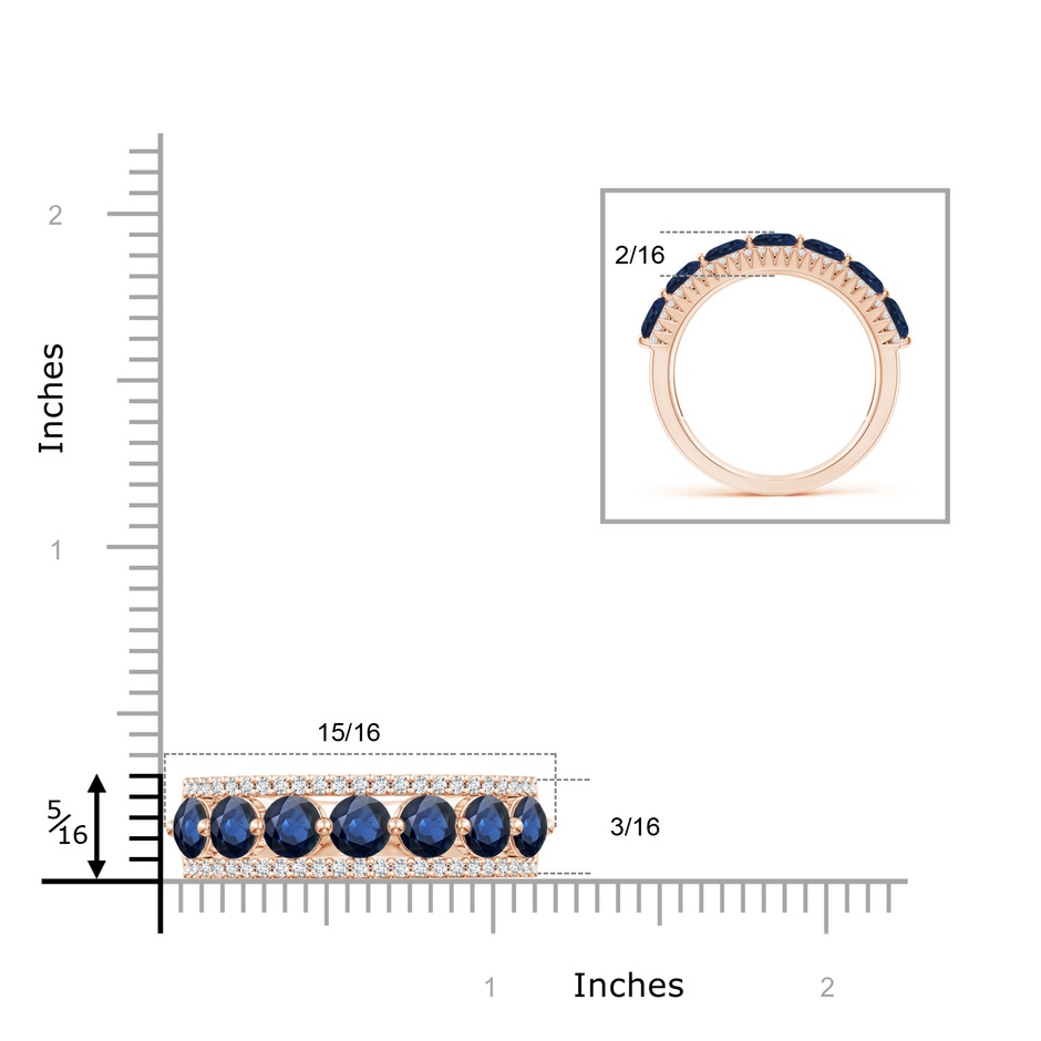 4mm AA Floating Blue Sapphire Half Eternity Band with Diamonds in Rose Gold ruler