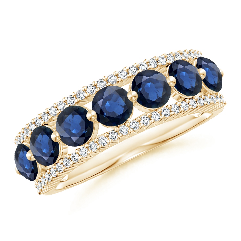 4mm AA Floating Blue Sapphire Half Eternity Band with Diamonds in Yellow Gold 