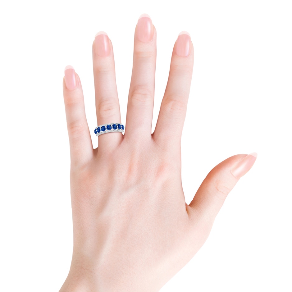 4mm AAA Floating Blue Sapphire Half Eternity Band with Diamonds in P950 Platinum body-hand