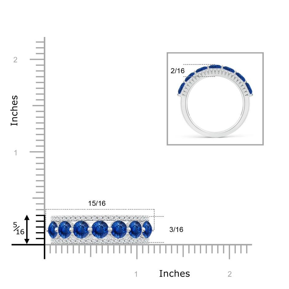 4mm AAA Floating Blue Sapphire Half Eternity Band with Diamonds in P950 Platinum ruler