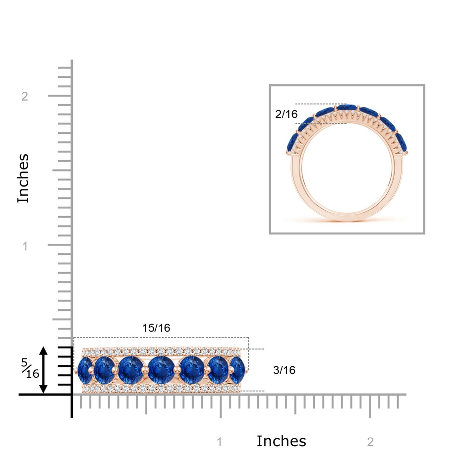 4mm AAA Floating Blue Sapphire Half Eternity Band with Diamonds in Rose Gold ruler