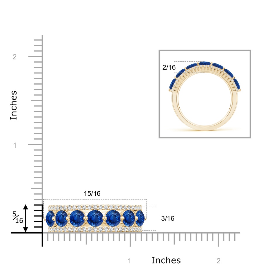 4mm AAA Floating Blue Sapphire Half Eternity Band with Diamonds in Yellow Gold ruler