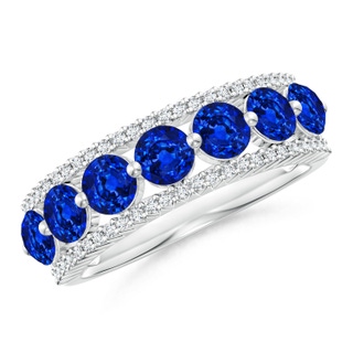 4mm AAAA Floating Blue Sapphire Half Eternity Band with Diamonds in P950 Platinum