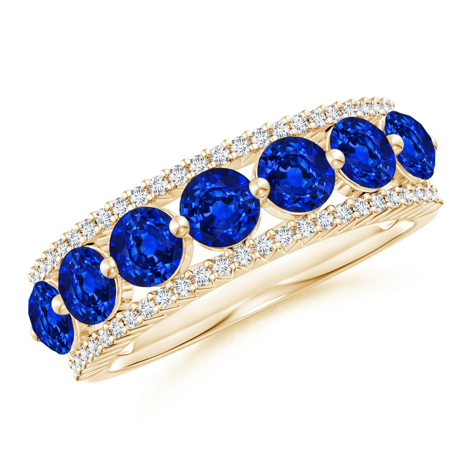 4mm AAAA Floating Blue Sapphire Half Eternity Band with Diamonds in Yellow Gold 