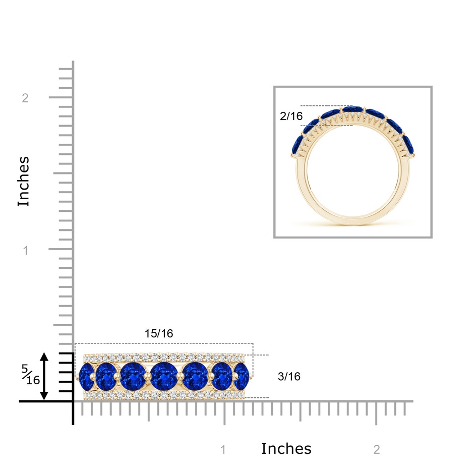 4mm AAAA Floating Blue Sapphire Half Eternity Band with Diamonds in Yellow Gold ruler