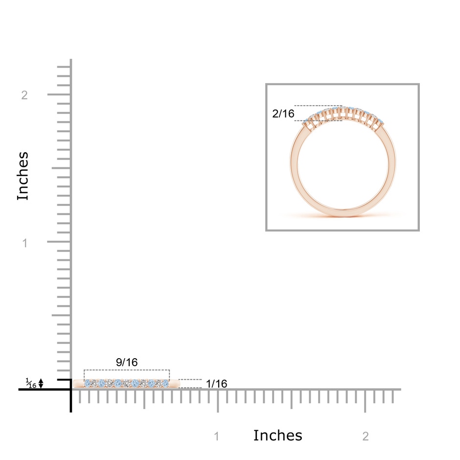 1.5mm AA Aquamarine and Diamond Half Eternity Wedding Band in Rose Gold ruler