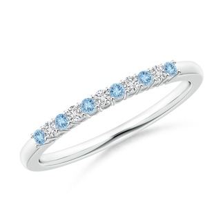 1.5mm AAA Aquamarine and Diamond Half Eternity Wedding Band in White Gold